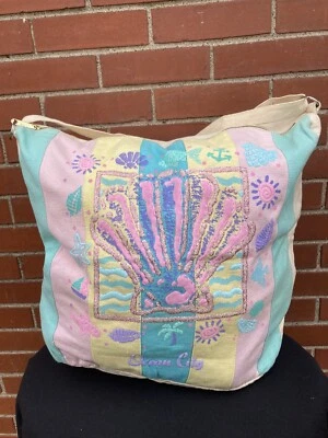 Vintage 1980’s 90’s Ocean City Puffy Puff Paint Shell Beach Bag Tote - Image 1 of 4