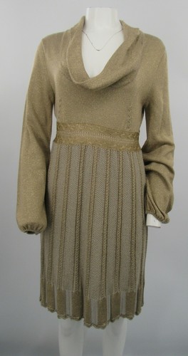 Abito rosso Valentino lavorato a maglia oro collo a maniche lunghe taglia 46