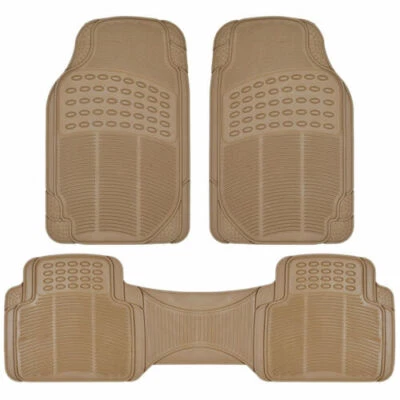 Heavy Duty All Weather Trimmable 3PC Beige Rubber Floor Mats Fits Lincoln Models - Image 1 of 4