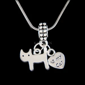 Kätzchen Liebe Herz Pfotenabdruck Halskette Tier Liebhaber Verlust Anhänger Neu - Bild 1 von 8