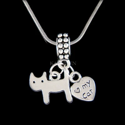 Kätzchen Liebe Herz Pfotenabdruck Halskette Tier Liebhaber Verlust Anhänger Neu - Bild 1 von 4
