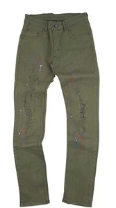 Peviani Herren Urban Rockstar gerissen ausgefranste grüne Denim Jeans, neu Hip Hop Ära G - Bild 1 von 4