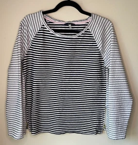 Joules Women’s Navy White Raglan Long Sleeve Striped Sweatshirt Sz 10 Side Zips - Picture 1 of 8