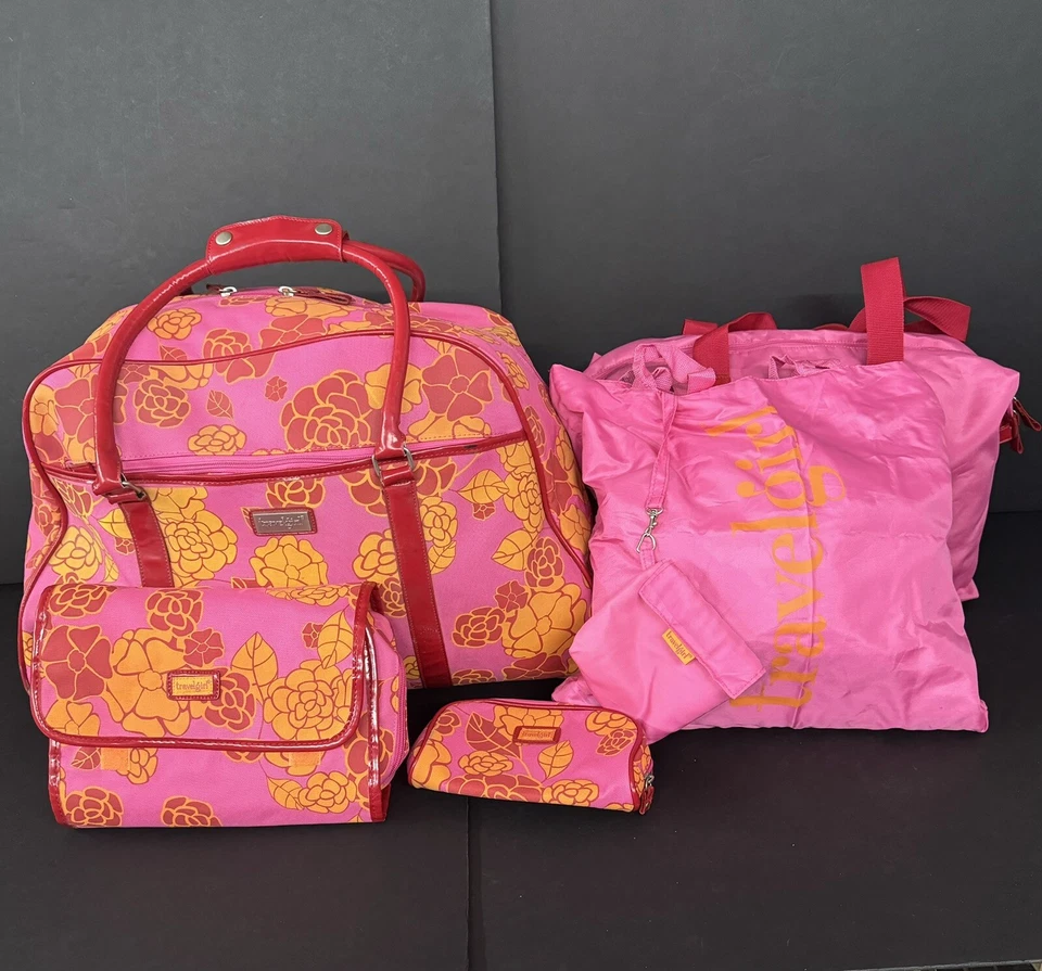 Luggage Set Travel Girl “The Lucy” Savvy Collection Pink Floral Rolling Duffle - Image 1 of 4