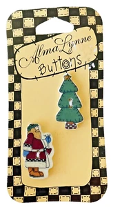 Alma Lynne Card with 2 Colorful Ceramic Santa & Tree 1-5/8" NOS 1997 Westwater - Picture 1 of 2
