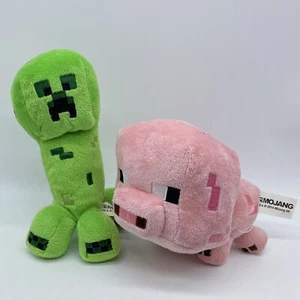 Lot of 2 Minecraft Official Mojang Plush Toys 2013 7" Creeper and 2014 6" Pig - Picture 1 of 10