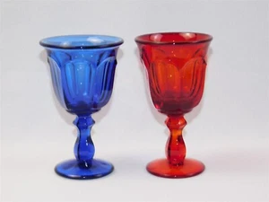 2 Vtg Imperial Glass Ohio Old Williamsburg Wine Goblets Deep Blue Ruby Red 5.25" - Picture 1 of 4