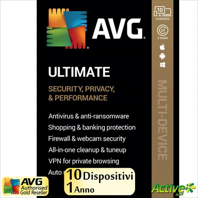 AVG ULTIMATE 2025 10 PC 1 anno | TuneUp, Internet Security, VPN, Antitrack | IT - Immagine 1 di 4