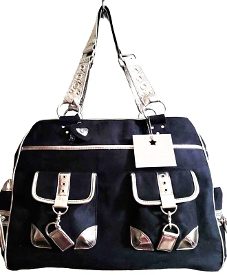 Bolso de pañales de moda Wendy Bellissimo de gamuza negra con ribete plateado Foto 1 de 4