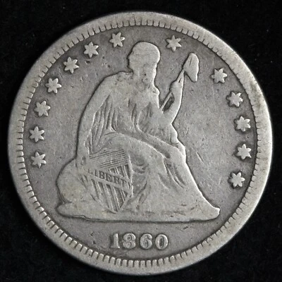 1860 Seated Liberty Silver Quarter VF+ E236 AJEX - Image 1 of 2