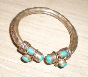 Vintage Silver color Ornate cuff Bracelet with Turquoise Gemstones Southwest - Picture 1 of 3
