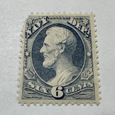1873 U.S. NAVY DEPT 6C STAMP #O38 LINCOLN OFFICIAL UNUSED ORIGINAL GUM - Image 1 of 2