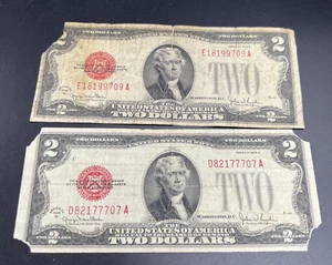 2 note set 1928 G $2 Two Dollar Legal Tender Red Seal Notes VG Detail Torn #07 - Picture 1 of 10