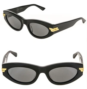 BOTTEGA VENETA 1189 MITRE BV1189S Black Unisex Bold Oval Viral Sunglasses 001 - Picture 1 of 10