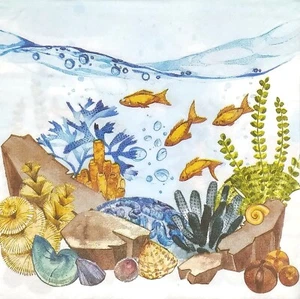U048# 3 servilletas de papel individuales para decoupage océano fondo marino cáscara de pez coral - Imagen 1 de 11