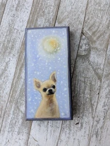 Dulce pintura al óleo original de cachorro de chihuahua sobre madera  - Imagen 1 de 7