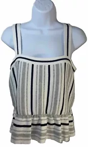 Banana Republic Top Peplum Tank Women Small Gray Navy Blue White Stripes RN54023 - Picture 1 of 14