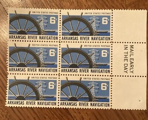 Block of 6 U.S. Stamps: Arkansas River Navigation - Picture 1 of 1