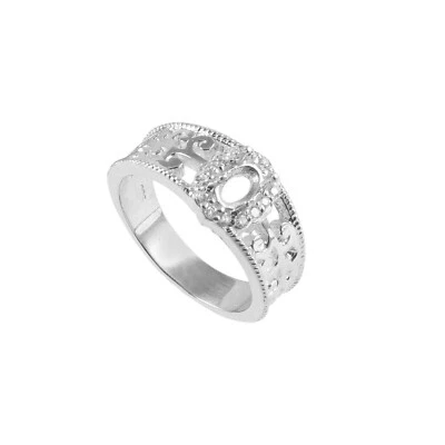 Semi Mount Ring 925 Sterling Silver Jewelry Stone Setting Size 6X4 MM Oval Shape - Image 1 of 4