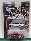 HOT WHEELS '57 Chevy Pflaume lila mit Flammen echte Fahrerreifen Hall of Fame Auto
