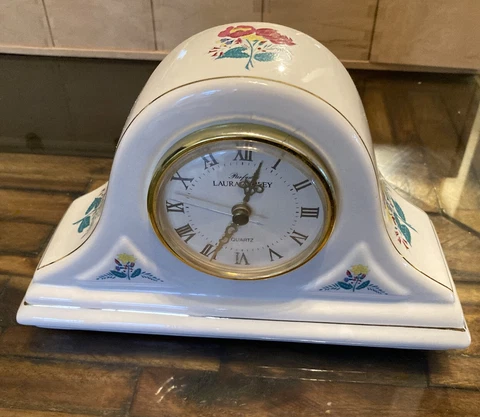 Laura Ashley Parfums White Porcelain Floral Designer Mantle Quartz Battery Clock Cover