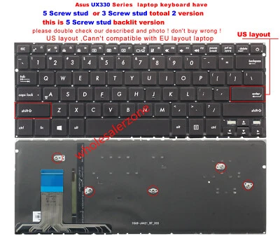 5 stud New US Backlit Keyboard for Asus ZenBook UX330C UX330CA UX330CAK UX330UA - Image 1 of 4