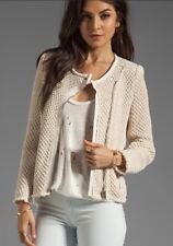 IRO Miali Jacket Ecru Leather-Trim Cotton Chunky Knit Moto Jacket Sz 0 New