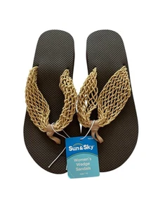 Sun & Sky Damen-Flip-Flop Keilabsatz braun Glitzer offene Zehenpartie Größe 7-8 neu mit Etikett - Bild 1 von 4