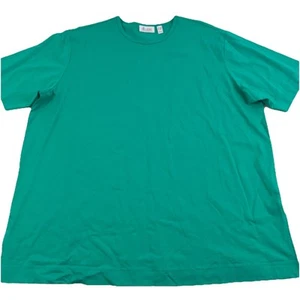 Denim & Co Essentials Cotton Oversized Crew Neck Top Tee Green 1X Slits New 9208 - Picture 1 of 6