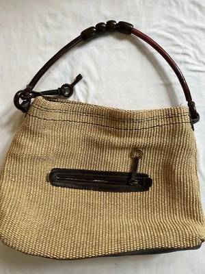 Bolso de mano tejido fósil asas de madera llave de madera boho Foto 1 de 4