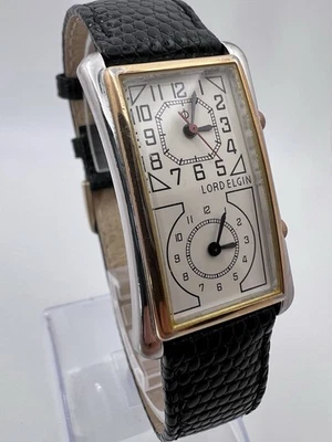 Vintage Rare Lord Elgin Dual Time Zone Tank Men’s Quartz Doctor  Watch Curved - Image 1 of 4