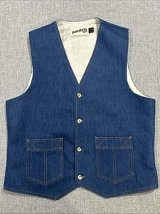 True Vintage Panatela Levis Vest Size Large Lined Dark Blue Denim Western 70s - Picture 1 of 11