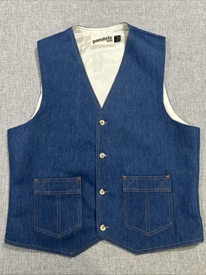True Vintage Panatela Levis Vest Size Large Lined Dark Blue Denim Western 70s  - Image 1 of 4