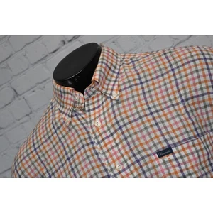 Faconnable Linen Dress Shirt Mens Size Large Orange Pink Purple Plaids - Picture 1 of 8