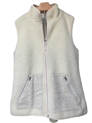 Colete Sherpa Macio T by Talbots Creme Marfim Zíper Completo Bolsos Shearling Falsos P   - Imagem 1 de 4