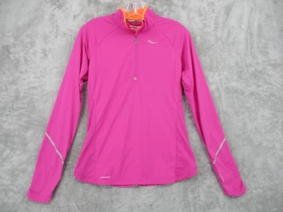 Saucony Shirt Womens Small Run Shield Pullover Athletic Running Zip Pocket Pink - Image 1 of 4