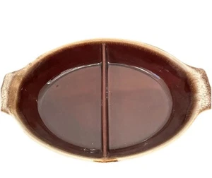 McCoy 1835 Brown Drip Pottery Divided Handled 12.5” Serving Vegetable Bowl VTG - Picture 1 of 5