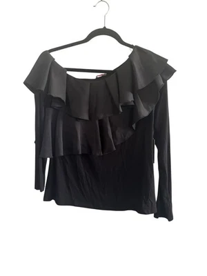 Nuevo con etiquetas Top Vince Camuto mediano con volantes fuera del hombro negro rico $89 #5194 Foto 1 de 4