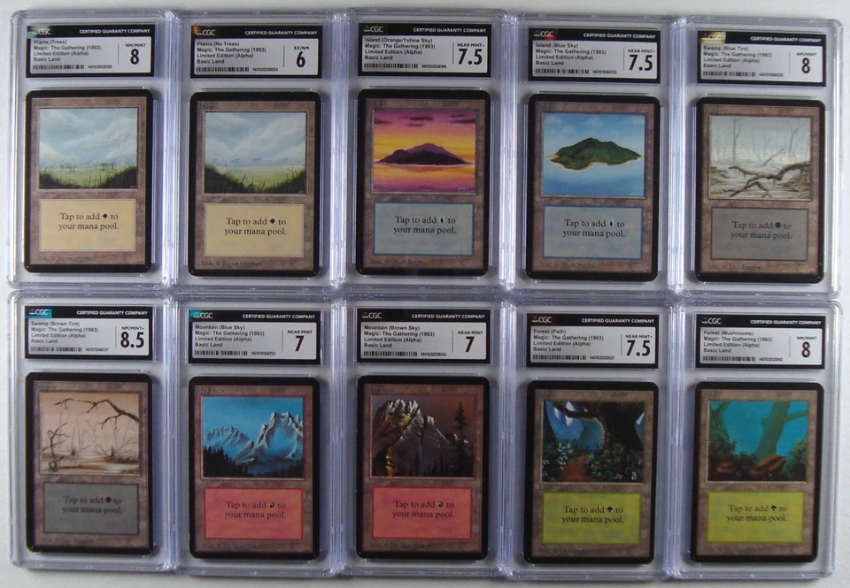 Complete Set of (10) 1993 Magic the Gathering Alpha Edition Lands CGC 6 - 8.5 - Image 1 of 3