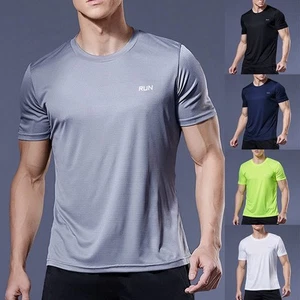 Moisture Wicking Men's Athletic T Shirt Breathable Quick Dry Short Sleeve Top - Picture 1 of 30