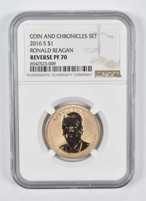 2016-S Reverse PF70 Ronald Reagan $1 Coin and Chronicles NGC *9549 - Image 1 of 4
