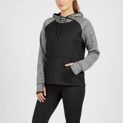Athletic Works Hoodie Womens XL Black Gray Colorblock Thumbhole Kangaroo Pocket - Image 1 of 4