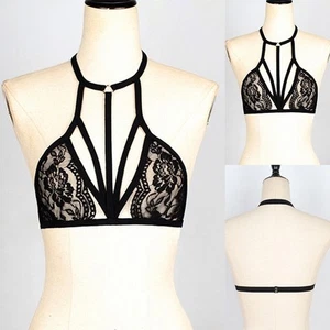 Sexy Womens See Through Lace Bra Top Sheer Mesh Bralet Crop Top Blouse Tee Tops - Picture 1 of 12