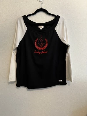 BABY PHAT 银色 罕见发现。 长袖棒球T恤,尺寸 1X — 第 1/2 张图片