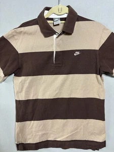 Vintage Nike Golf Poloshirt Herren hellbraun gestreift Golf Rugby Kragen MediumY2K - Bild 1 von 7