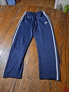 Boys Youth Medium Adidas Blue White 3 Stripe Elastic Waist Pull On Pants Pockets - Picture 1 of 3
