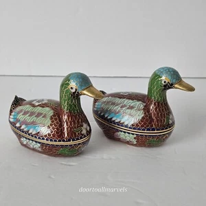 Ein Paar Mandarine Cloisonné Ente Schmuck oder Pillendosen Emaille auf Messing 4 Zoll - Bild 1 von 9