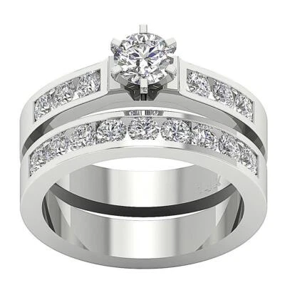 10K White Gold Bridal Engagement Ring VS1 F 1.80Ct Lab Grown Diamond Channel Set - Image 1 of 4