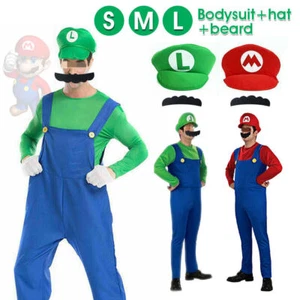 Mens Adult Super Mario and Luigi Fancy Dress Plumber Bros Halloween Costume UK - Picture 1 of 15