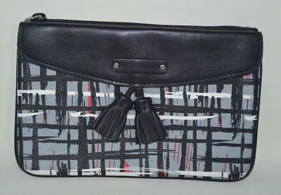 Cartera sin asas Vera Bradley borla pequeña negra blanca imitación cuero arte cuadros Foto 1 de 4